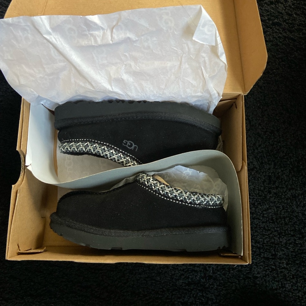 UGG Black Slip-On Shoes with Patterned Trim